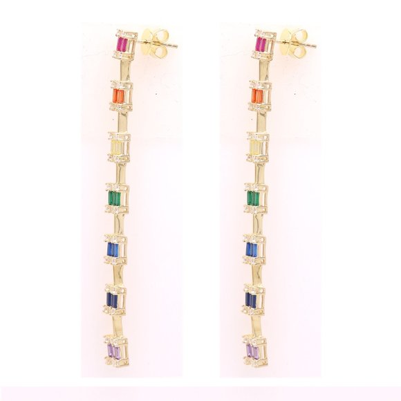 Long Dangle Earrings Sterling Silver Multi color cz - Picture 4 of 9